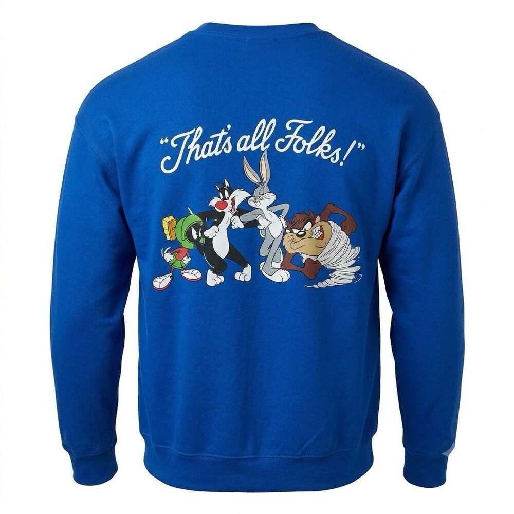 Looney Tunes Sweatshirt Medium Blue Crewneck Graphic "That's All Folks" Bugs